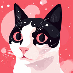 Poster - Vector of a white domestic cat on a pink and blue abstract background