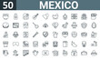 © MacroOne - set of 50 outline web mexico icons such as guacamole, chili, mexican, guitar, nachos, molcajete, candle vector thin icons for report, presentation, diagram, web design, mobile app.