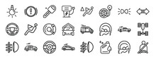 Set Of 24 Outline Web Auto Icons Such As Light, Check, Car Key, Electric, Chair, Tire Pressure, Light Vector Icons For Report, Presentation, Diagram, Web Design, Mobile App