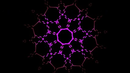 Poster - Lines move in floral pattern on black background. Motion. Colored lines move in ornamental pattern. Electronic animation of movement of lines in floral pattern