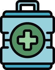 Sticker - Sport first aid kit icon outline vector. Emergency box. Suitcase health color flat