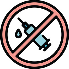Poster - No syringe icon outline vector. Corona drug. Stop injection color flat