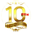10 Years Anniversary with laurel wreath Golden Ribbon illustration