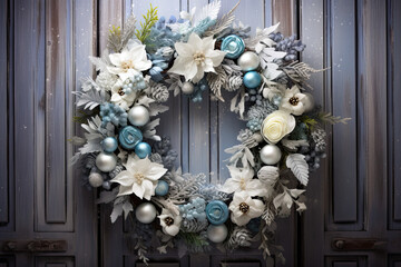 Wall Mural - A blue and silver Christmas wreath