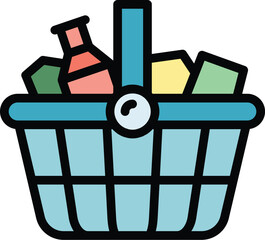 Sticker - Full online food basket icon outline vector. Menu service. Home payment color flat
