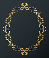 Floral oval Frame in classic style. Cute retro calligraphic frame