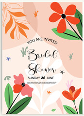Wall Mural - floral wedding cards, invitation template leaves, and flowers vector