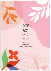 Wall Mural - floral wedding cards, invitation template leaves, and flowers vector