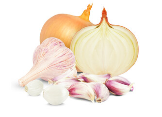Wall Mural - garlic and onion isolated on white background