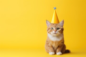 a cute cat on yellow background, birthday card