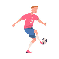 Poster - Man Footballer in Pink Jersey Playing Football Pass Ball Vector Illustration