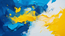 Expressive Art Therapy, An Emotion - Filled Artwork In Progress, Abstract Painting With Deep Blues And Bright Yellows