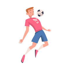 Canvas Print - Man Footballer in Pink Jersey Playing Football Pass Ball Vector Illustration