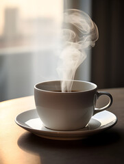 Coffee in a white cup, espresso, smoking coffee, close up shot of a cup of coffee, cafeine, simple, drinking coffee inside, bar, cafe, french coffee, warm beverage, classic cup, porcelain