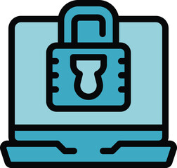 Poster - Locked laptop icon outline vector. Business data. Economic result color flat