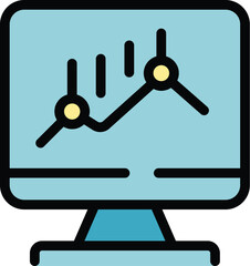 Poster - Monitor graph result icon outline vector. Data research. Glass finance color flat