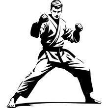 Karate Fighter With Black Belt Dynamic Pose Stance Black Silhouette Logo Vector