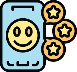 Poster - Phone emoji app icon outline vector. Smart screen. Data element color flat