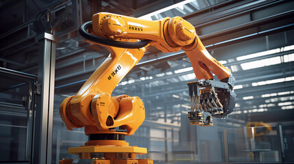 Poster - industry robotic with blurry background. ai generated