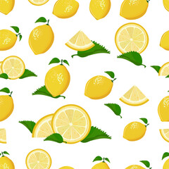 Wall Mural - Lemon fruit healthy food seamless vector background 