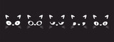 Fototapeta Pokój dzieciecy - Faces black cat peeking. Stylish cats print, cute pets eyes and different emotions. Kitten look and peek, cartoon animals snugly vector background