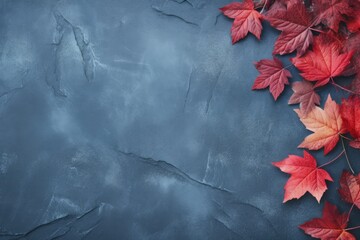 autumn background with colored leaves on blue background. generative ai