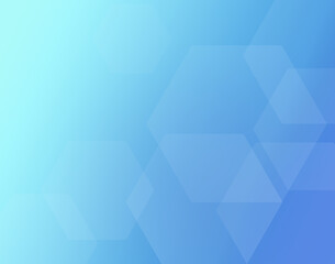 Poster - transparent hexagons on light cyan to blue color gradient background. abstract, modern and geometric