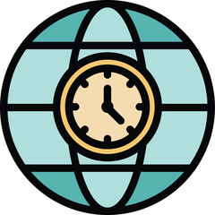 Wall Mural - Earth time zone icon outline vector. Local time. Capital hour color flat