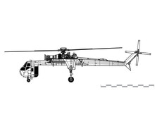 Sikorsky CH-54A Tarhe. Vector Drawing Of Heavy Lift Cargo Helicopter. Side View. Image For Illustration And Infographics.