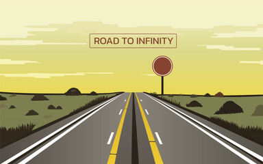 Road to infinity, vacation trip, banner horizon road sky. Vector