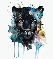 Naklejka na meble Black Panther Banner Blue and Orange eyes Watercolor Paint