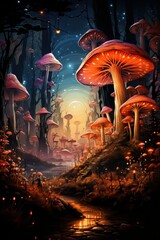 Wall Mural - landscape with mushrooms