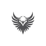 Fototapeta  - Modern Eagle head Logo design, Eagle Head Logo silhouette t-shirt print, Clean and Creative Eagle logo vector illustration, Eagle with wings symbol, Falcon, Hawk head logo isolated on white background