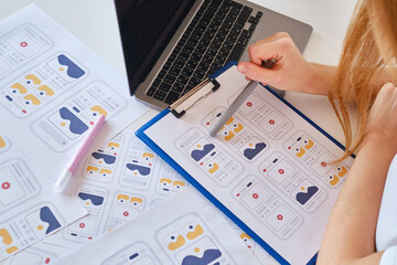 UX mobile application wireframe. Sketch, prototype, framework, layout future app design project. UI/UX - user interface and user experience designer. Creative concept for smartphone. App development