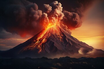 Poster - Volcano spewing magma.