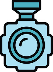 Poster - Drone camera icon outline vector. Aerial photography. Air copter color flat