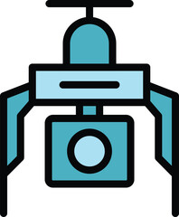 Poster - Surveillance drone icon outline vector. Aerial camera. Air copter color flat