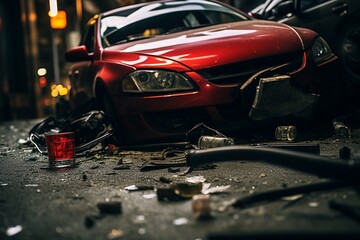 Poster - Wrecked car in the city.