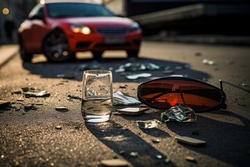 Poster - Wrecked car in the city.