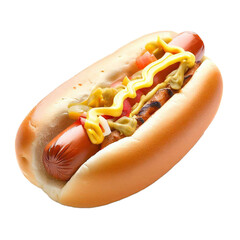 Delicious hot dog isolated on transparent background cutout, generative ai