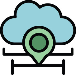 Poster - Data cloud location icon outline vector. Online education. School learning color flat