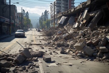 Sticker - Destroyed houses after the earthquake.