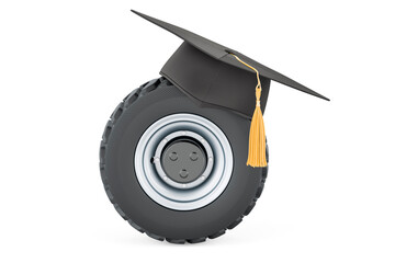 Fototapete - Truck Wheel with education hat. 3D rendering