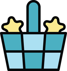 Sticker - Buy market basket icon outline vector. Gift benefit. Online service color flat