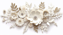 Fond De Fleur En Papier, Origami. Fond De Couleur Blanc, Avec Fleurs Blanches. Motifs Floral Pour Décoration, Création Graphique Et Conception