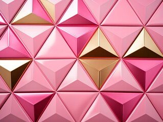 Aufkleber - Abstract wall wallpaper in pink and gold with triangles. Generative AI