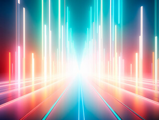 Wall Mural - abstract background with neon lights and road. Generative AI
