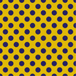 OLGA (1979) “polka dots” textile seamless pattern • Late 1970’s fashion style, fabric print (dark blue dots on dim yellow backdrop).