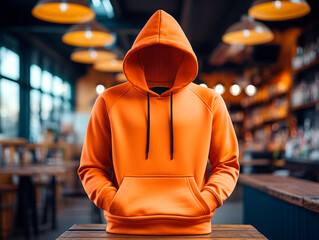 Wall Mural - blank orange hoodie mockup. Generative AI