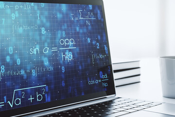 Aufkleber - Modern computer monitor with creative scientific formula concept, research and development concept. 3D Rendering